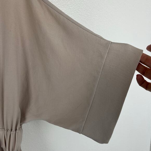 Zara Belted Shirt Dress Size Small Tan Short Dolman Sleeve Ruched Side Waist - Picture 6 of 6
